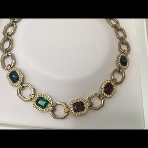 Gold and multiple color stones fashion necklace